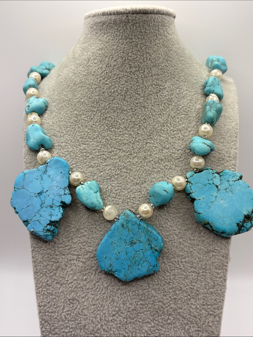 Turquoise Statement Necklace with Pearl Accents